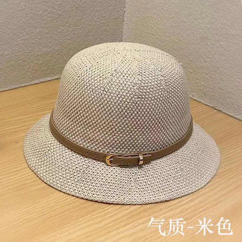 New Women\'s Sun Hat Simple Linen Breathable Refreshing Hat Summer Travel Sunscreen Sun Ribbon Decoration Foldable Straw Hat Gift