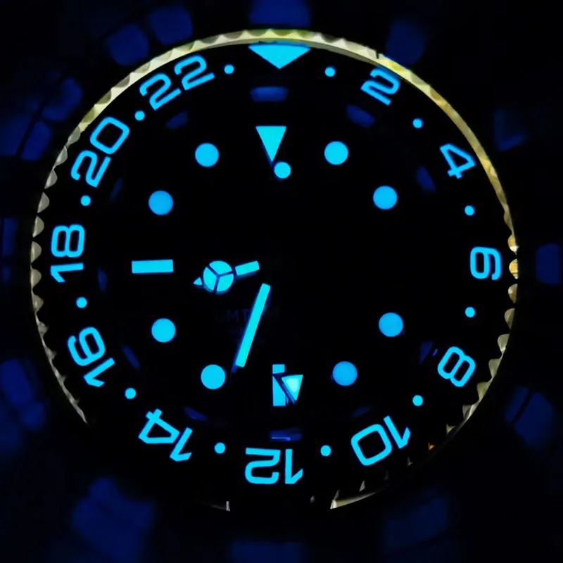 BLIGER NH34A GMT Automatic Men\'S Watch Black Blue Red Insert Blue Luminous Dial 40mm Jubilee Steel Bracelet Date Sapphire Glass
