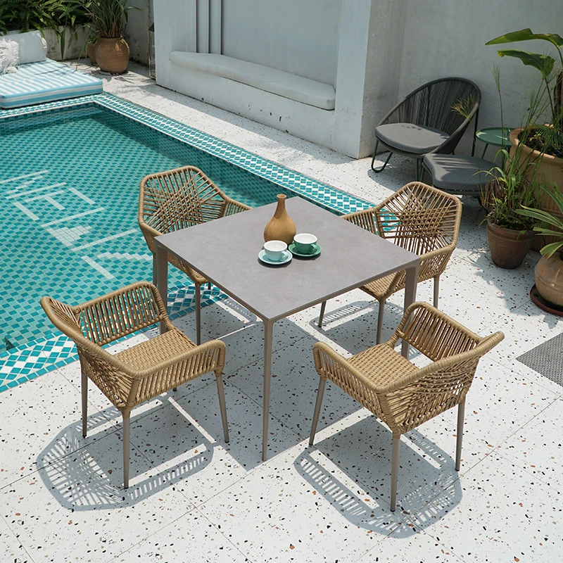 

Wholesale Patio Furniture Outdoor Rattan Woven Rope Dining Chair Wood Garden Weave Rope Chair Garden Chair And Table Sets