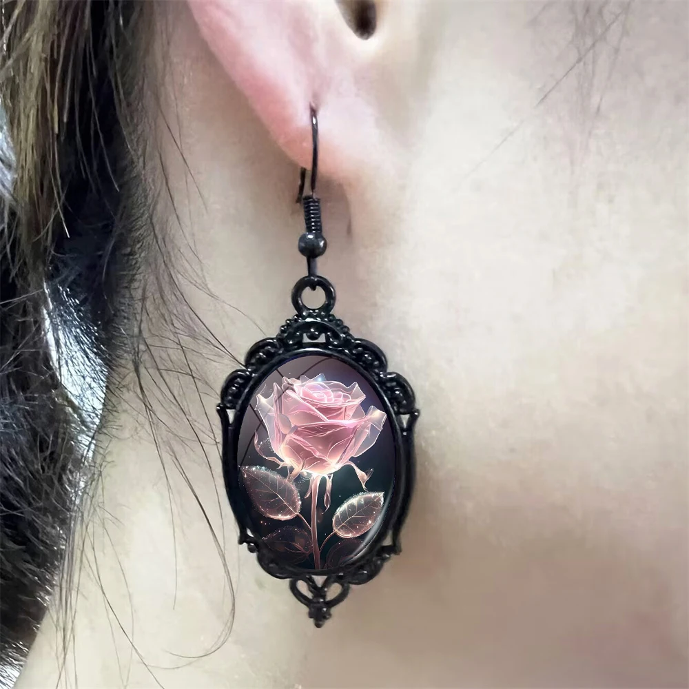 Новые-серьги-подвески-с-розовой-розой-цветочное-искусство-черно-белые-кружевные-серьги-овальное-стекло-фото-нишевые-украшения-романтический-подарок-вечеринка