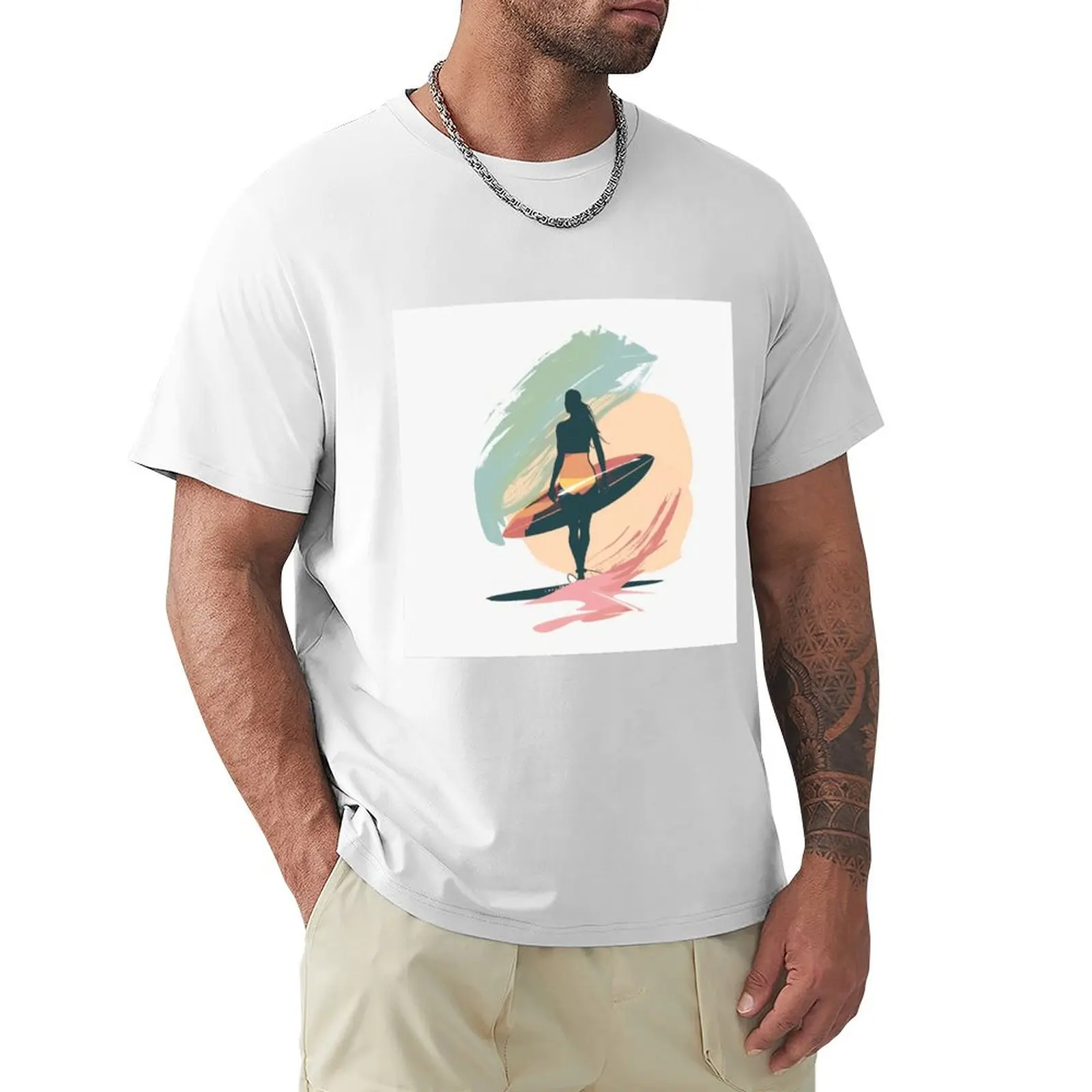 Surfer girl minimalist design pastel colors Active Outdoors Inspired Art T-shirt anime sublime mens graphic t-shirts funny