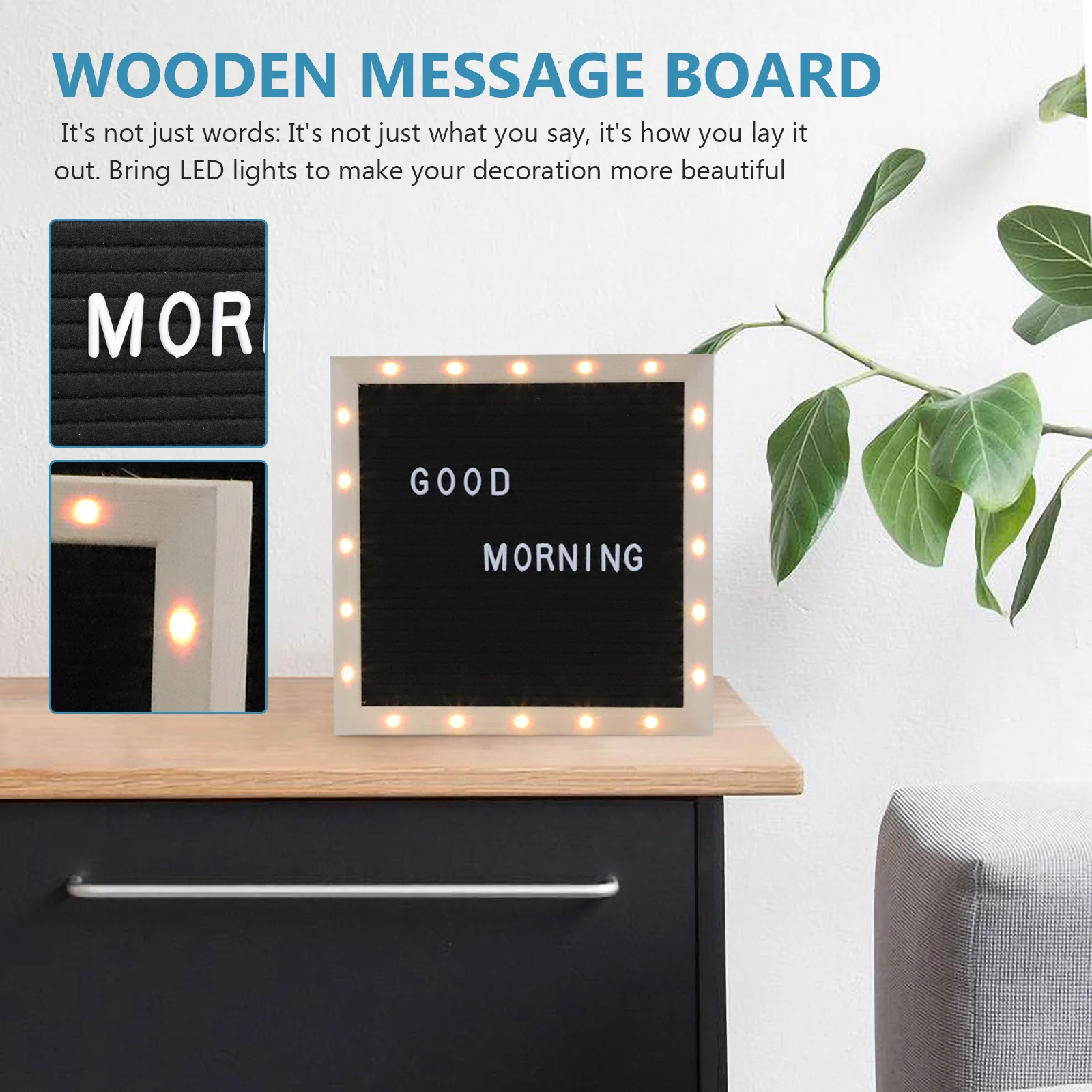 

1Set Standing LED Message Board Natural Wood Letter Board Multifunctional Message Display for Birthday Holiday Party