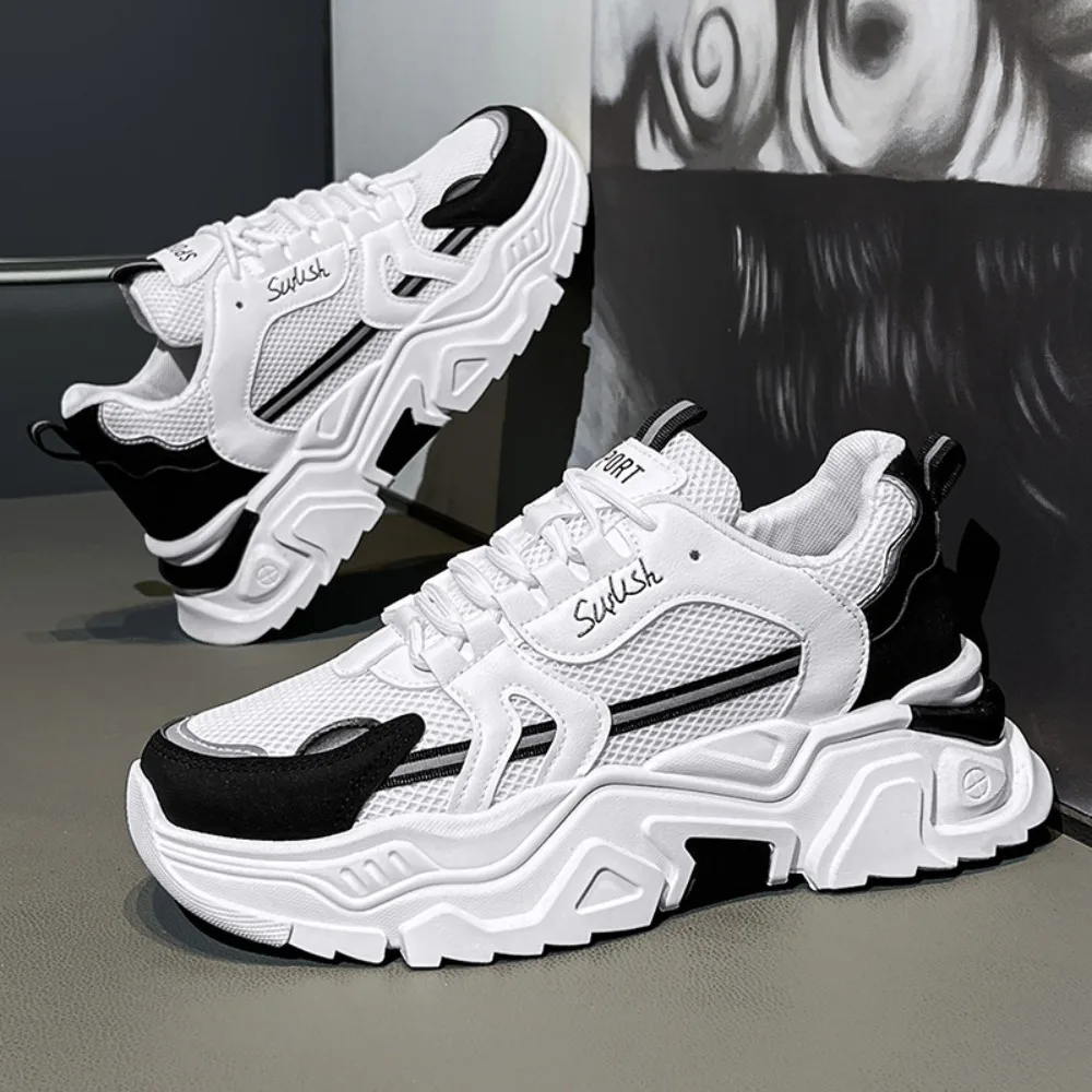 New Fashion Mens Thick Sole Platform Sneakers Breathable Mesh Lightweight Low Top Dad Shoes Casual Sports Walking Shoes