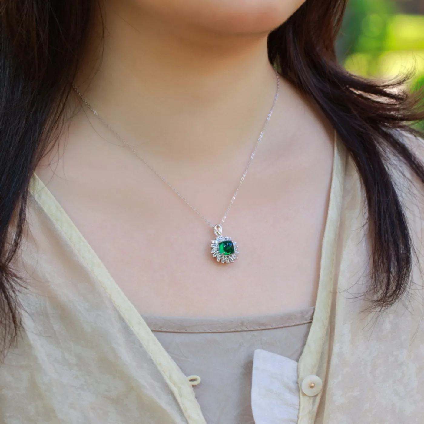 MUSHAN Luxury Jewelry 925 Sterling Silver Chain Pendant Necklace Lab Grown Emerald Ruby Gemstones Necklaces Pendants GRC Jewelry view 2