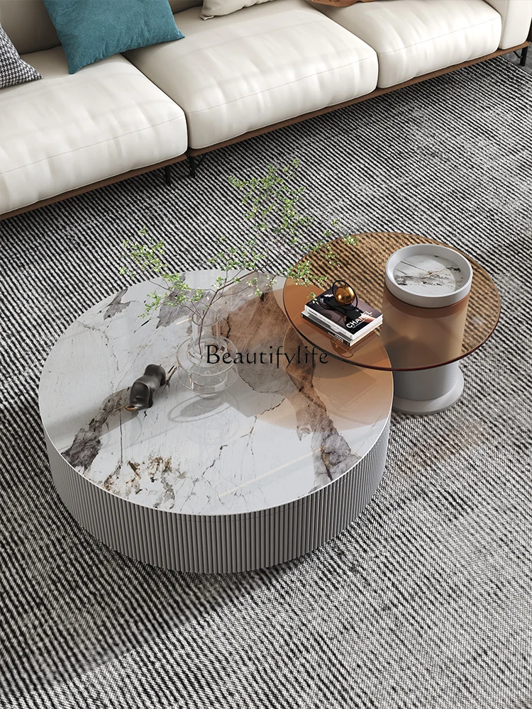 

Pandora Stone Plate Coffee Table Italian Minimalist Tempered Glass Size round Tea Table