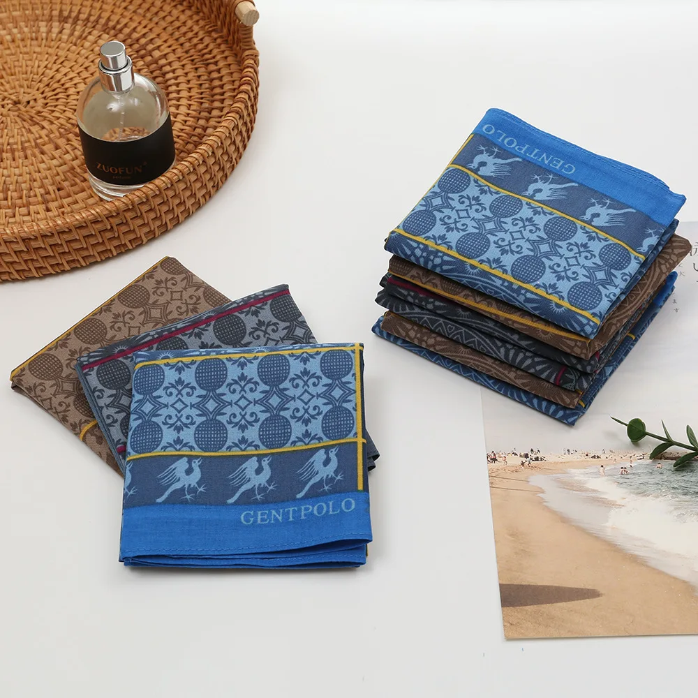 3/6 Buah Sapu Tangan Katun Murni Pria Kuno Nostalgia Retro Musim Panas Tipis Penyerap Air Lap Keringat Persegi 43Cm