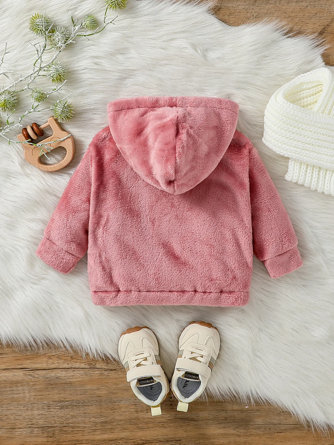 Baby Girl Warm Long Sleeved Hoodie Cute Pink Jacket Plush Winter Clothes for 1-3 Years Children