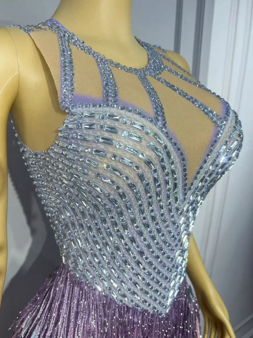 Streamer tema festa catsuit brilhante lantejoulas cristais bodysuit senhoras dança latina vestido sexy noite fora roupa roxa piaoliu