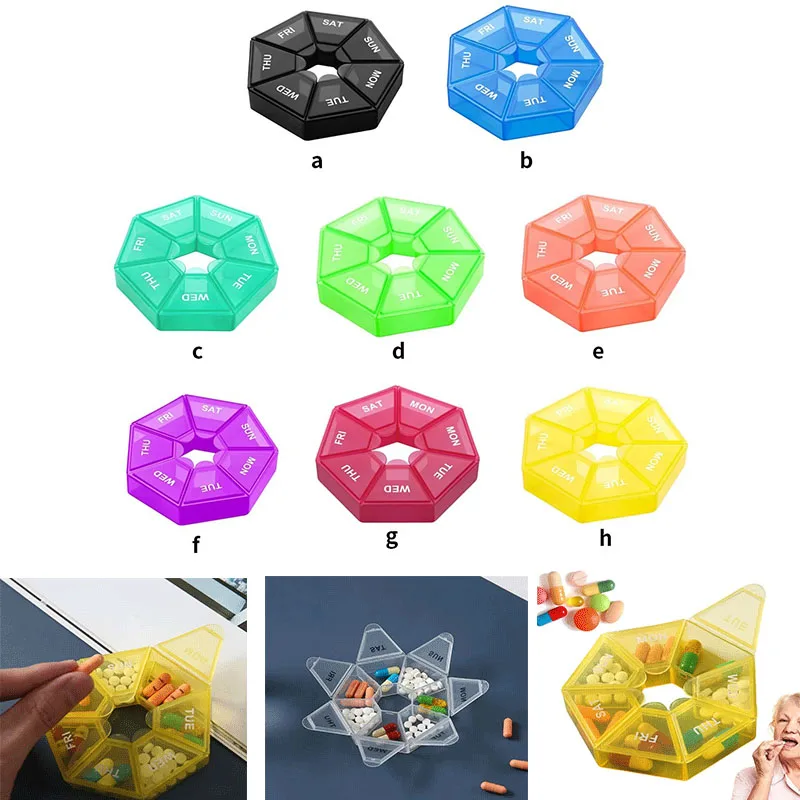 1/2/3/4pcs Pcs A Week 7 Corners Pill Box Round 7 Boxes For One Week Small Pill Box Mini 7 Days Portable Points Medicine Box