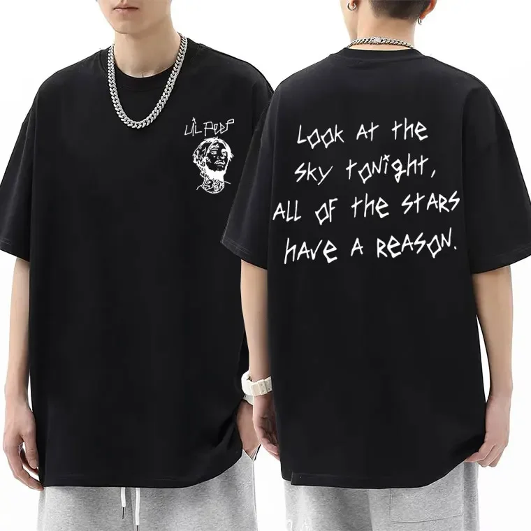 Rapper Lil Peep Look At The Sky Tonight All of The Stars Have A Reason Graphic Tshirt Men's Hip Hop Vintage Oversized T-shirts