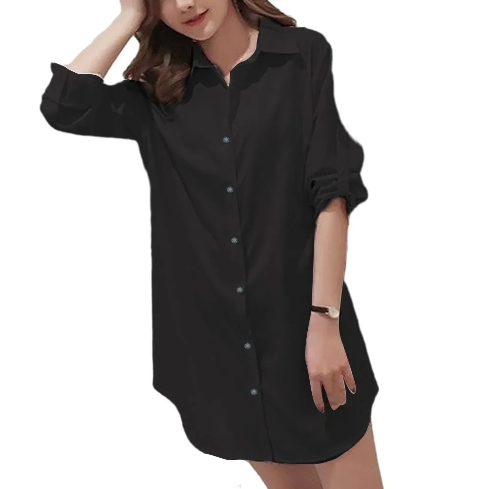 Camisas cómodas de moda para mujer y niña, blusa larga holgada, color blanco y negro, estilo novio