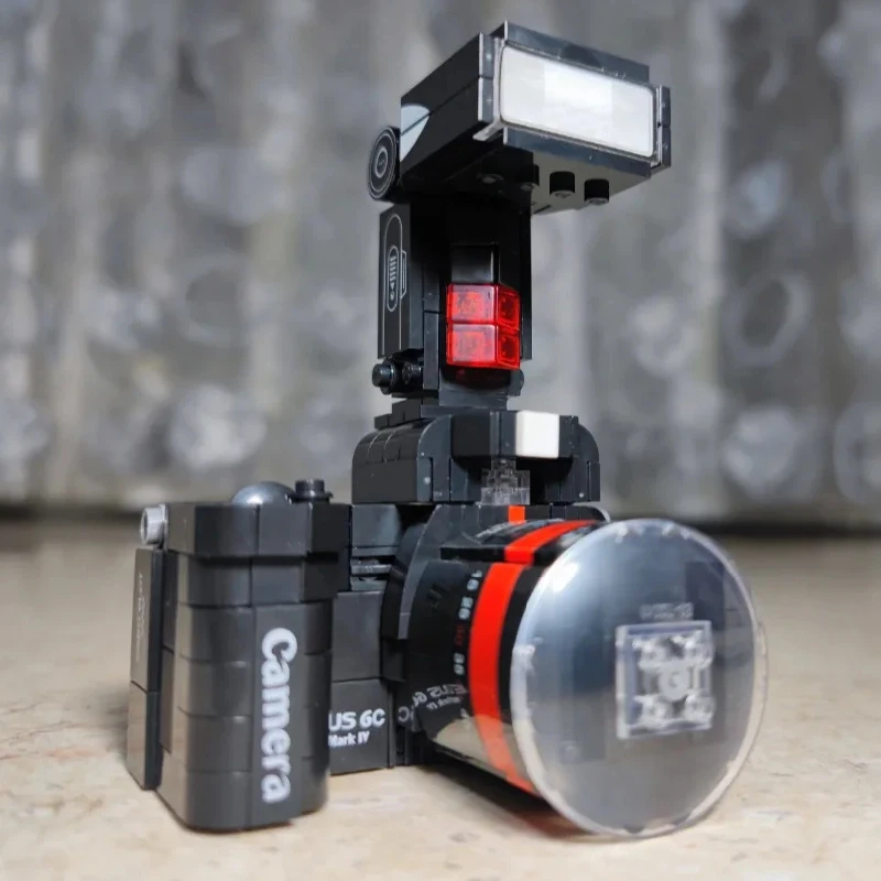 3D Model DIY Mini Blocks Bricks Building  Black Flash Light Advanced Digital SLR Camera Machine Toy for Children