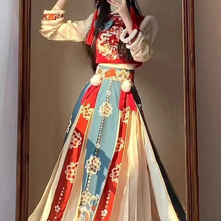 Women's Han Chinese Clothing New Autumn/Winter Fleece-lined Thickened Ancient Costume Improved New Year Clothes