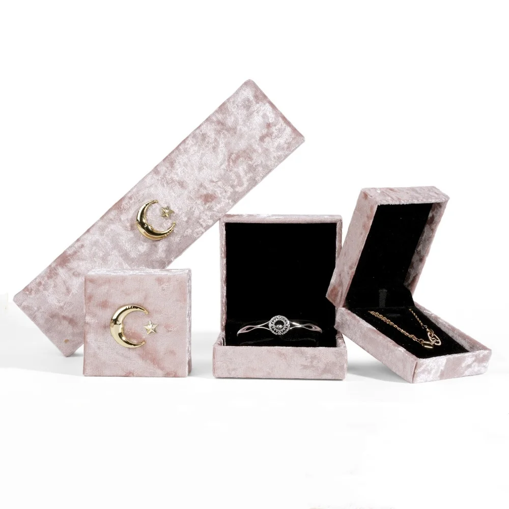 

Pink Ring Box Retro Moon Star Gift Box Necklace Display Case Pink Velvet Jewelry Box For Jewelry Storage Wedding Gift Birthday