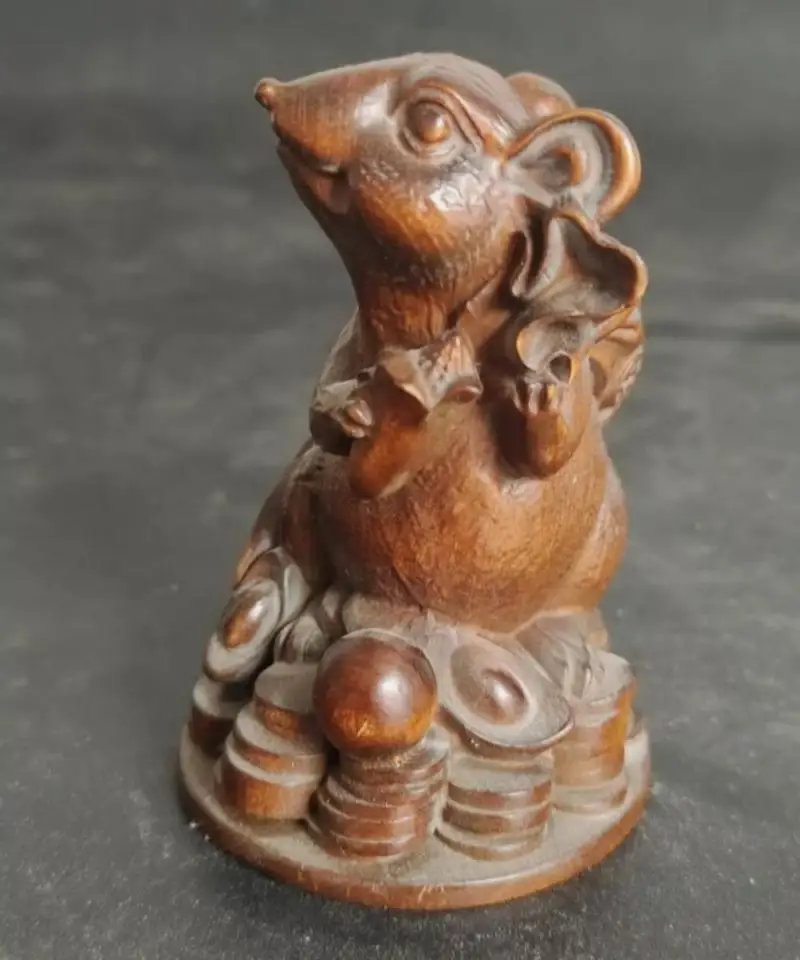2.8 Inch Old Chinese Boxwood Hand carved Rabbit Figure Statue Netsuke Decoration