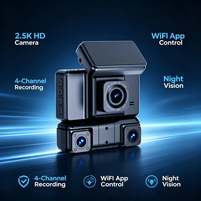 2.5K Camera 4 Channel 360 Degree Car Dvr 1080P Video Recorder WiFi APP Dashcam 24h Parking Monitor Rear View Camera Car Recorder