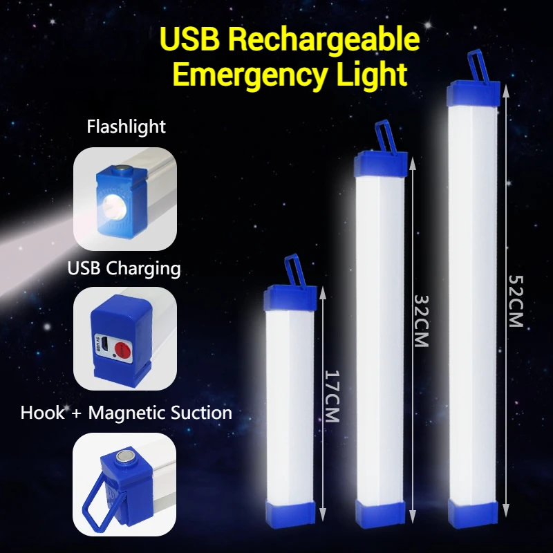 LED Emergency Light DC5V USB Rechargeable 17/32/52CM Portable Camping Lamps Outdoor Magnetic Flashlight for Repair Home Lighting