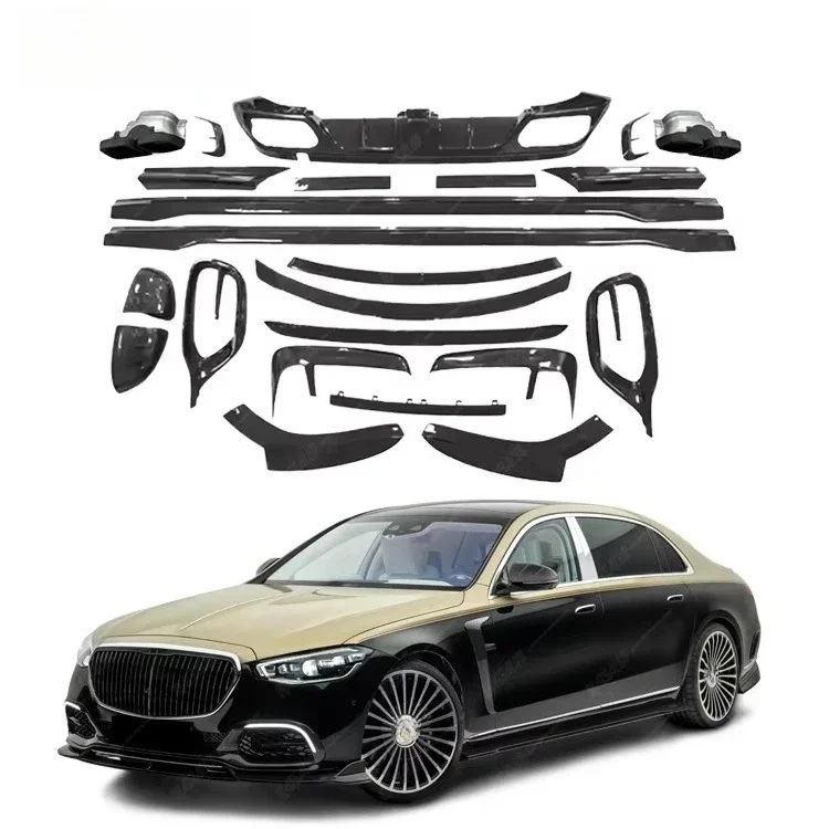 Body Kit for W223 MBH Upgrade to M Style Carbon Fiber Front Lip Diffuser Side Skirts Mirror Cover
