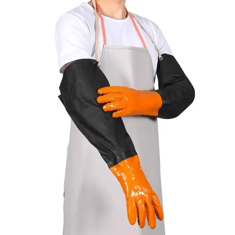 Extended Length Oil Resistant Work Gloves Thickened Waterproof Puncture Proof Non Slip Protective for Fishing Cleaning