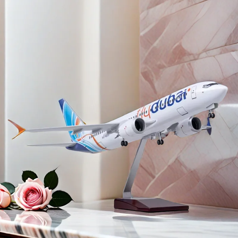 

1/85 Scale 47CM Airplane 737MAX B737 MAX Aircraft Fly Dubai Airline W Light and Wheel Diecast Resin Plane Model Toy Collection