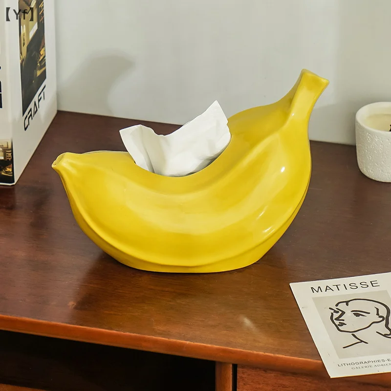 [YF26] Ceramic Banana Tissue Box Living Room Coffee Table Home Decoration Dopamine Paper Drawer Box Anti Anxiety Ornament