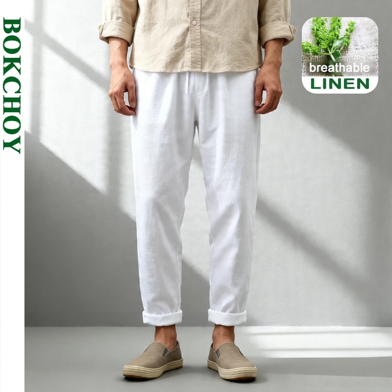 2026 Spring Summer New Thin Breathable Cotton Linen Pant for Men Casual Slim Straight Summer Pants CM2068