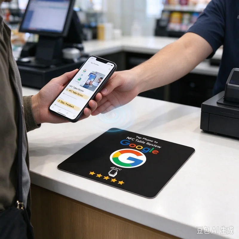 NTAG215 Square Google Review NFC Tap Sticker Self Adhesive Table Counter Customer Review NFC Tag For Business