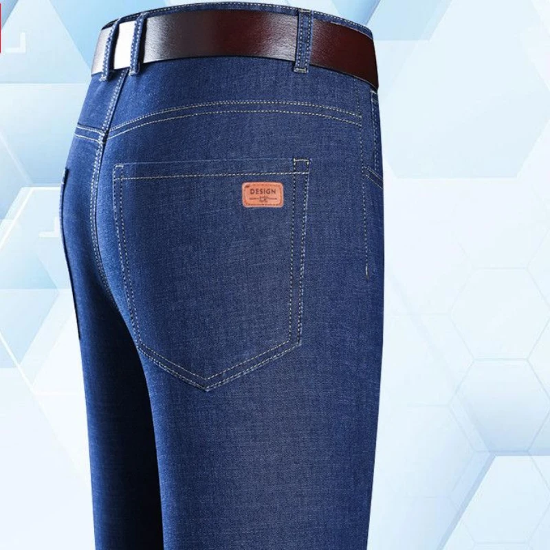 Men Jeans Blue Pants Baggy Trouser Man Colthing Thin Stretch High Waisted Straight Leg Business Design Casual Solid Slim Fit