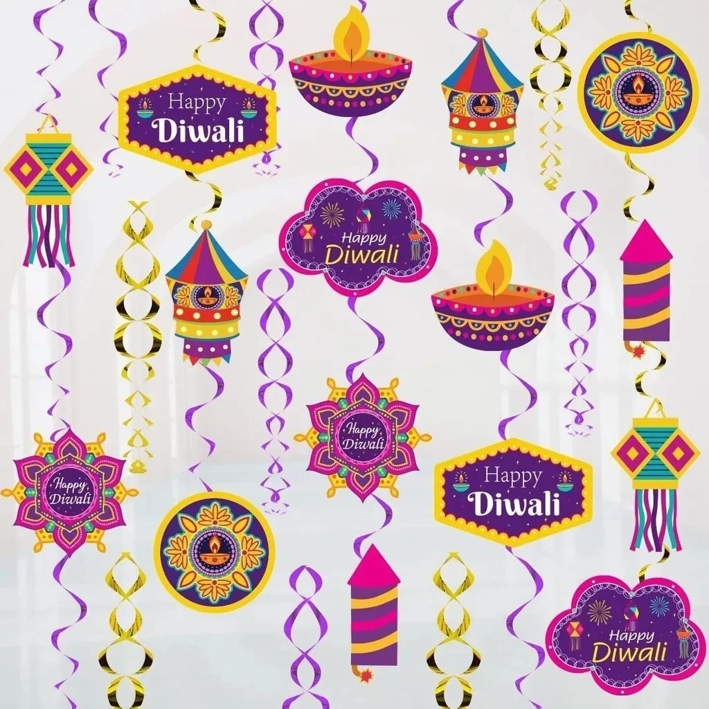 Funmemoir Happy Diwali Hanging Swirls Diwali Hanging Decorations for Diwali Party Happy Deepavali Decor Supplies Lights Festival