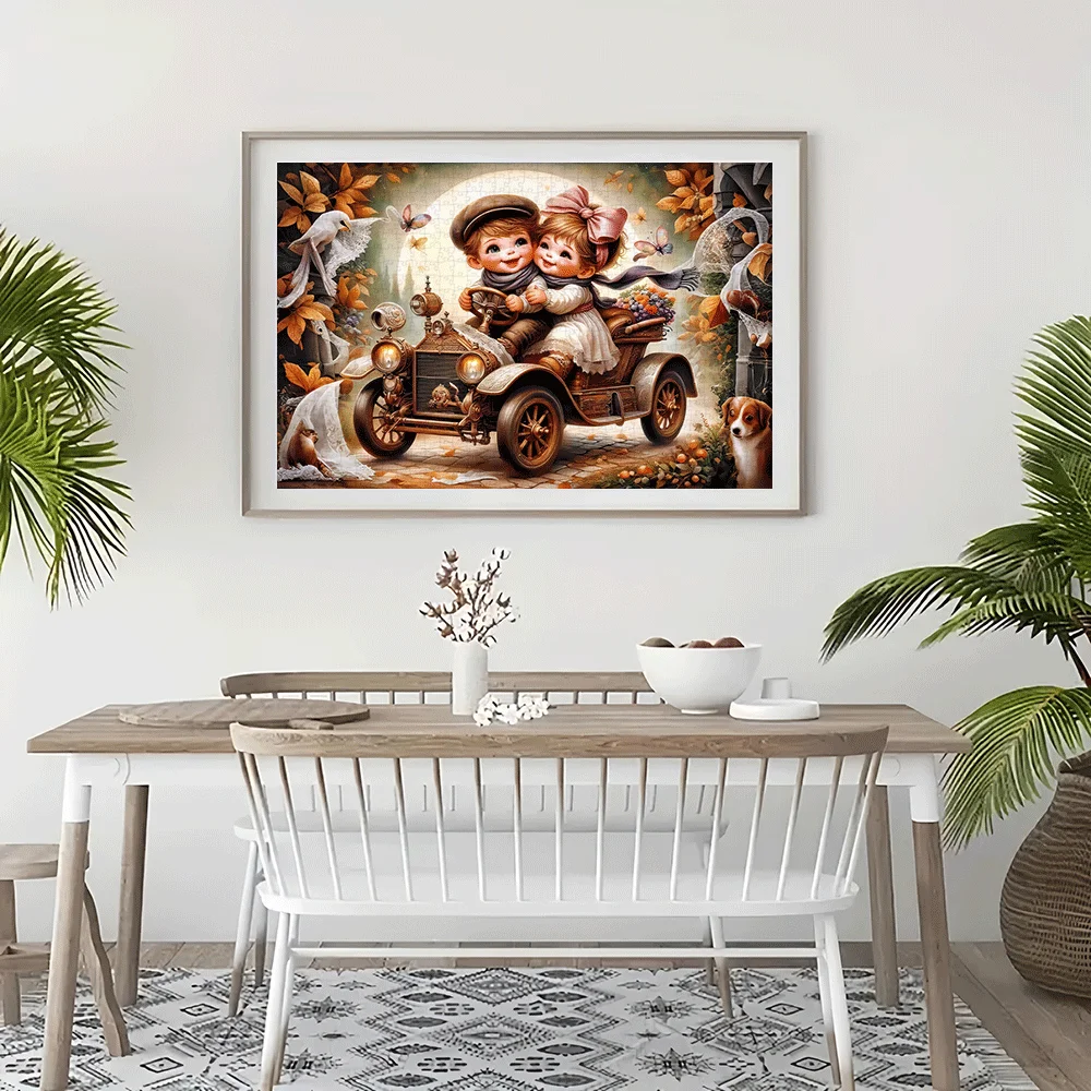 1000 pièces voiture vintage et jeunes puzzle-grand jouet de puzzle en papier pour adultes, jeu d'interaction familiale, décoration d'intérieur bricolage,