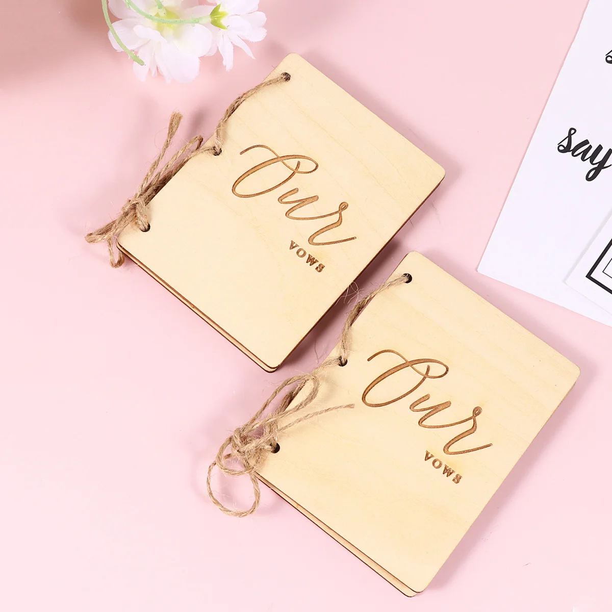 1Pair Rustic Wooden Wedding Vows Booklet Custom Words Sturdy Notebook Bridal Keepsake Celebration Accessory Vow Books