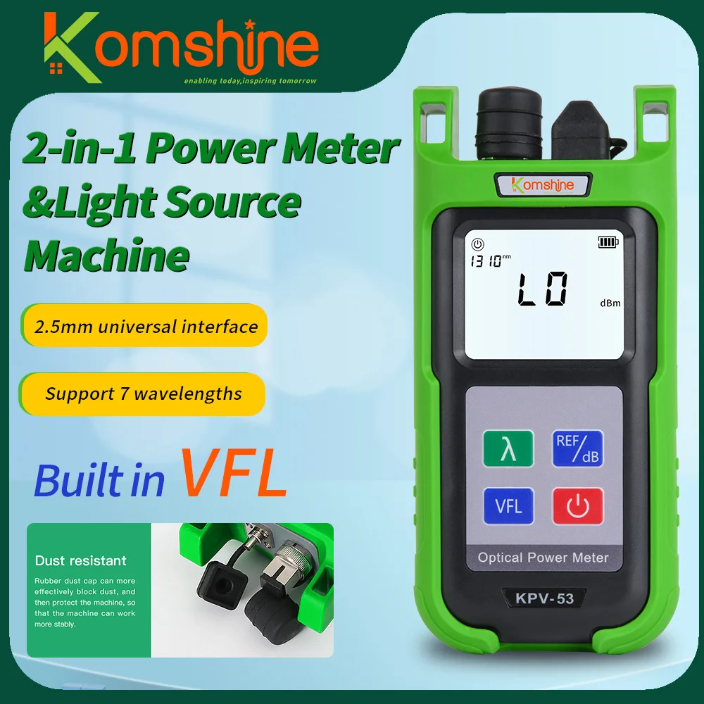 Economic High Precision  Komshine KPV-53 2-in-1 Fiber Optic Power Meter Built in 10mw VFL w/SC UPC Connector + LED Function
