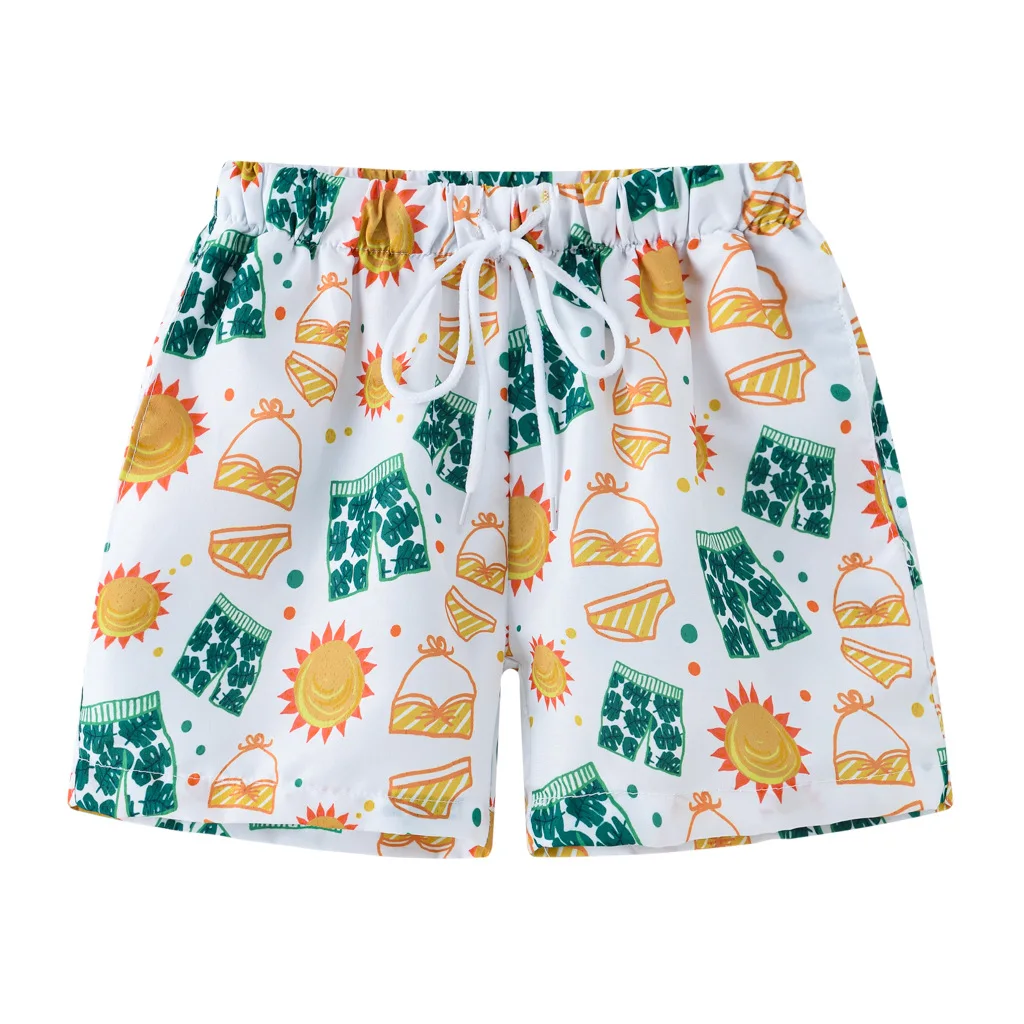 Kids Boy Swim Shorts Pull-on Summer Graphic Shorts Little Boys Beach Short Pants Drawstring Knee Length Bathing Shorts