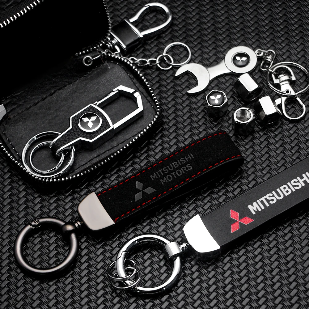 Metall/Leder-Schlüsselanhänger, Auto-Emblem für Mitsubishi Cross Galant Delica ASX Xl Outlander EX Lancer Pajero Star Space Grandis