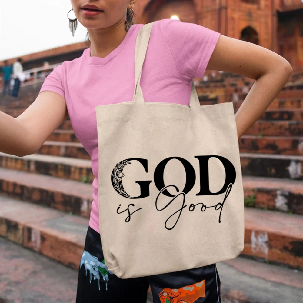 God is Good Love All Time Tote Bag, Citations chrétiennes élégantes, Print Ladies Initiated Bag, Boho Bible Verse, Sac en toile de grande capacité