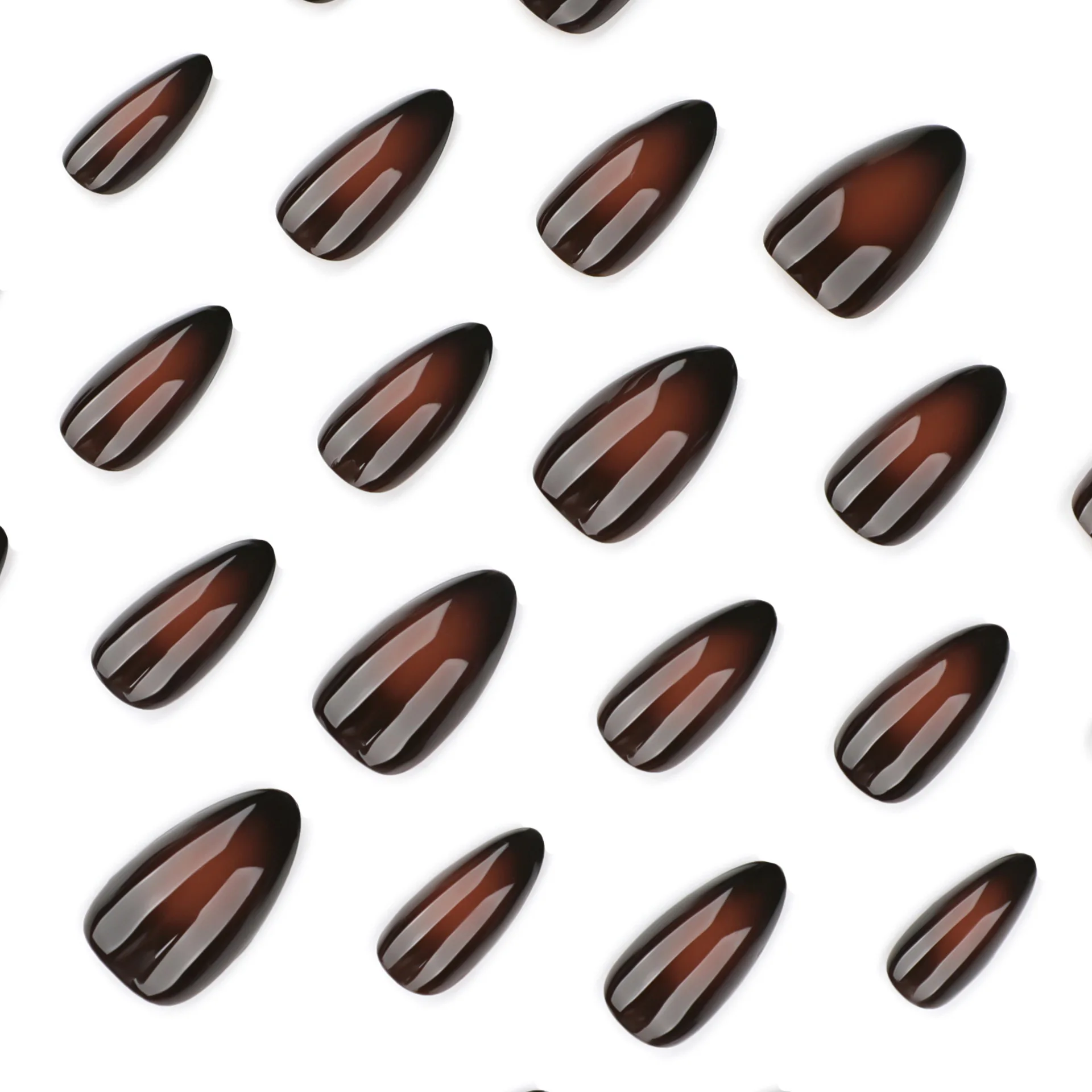 24 stücke Schwarz Braun Verschmieren Falsche Nägel Herbst Winter Glänzend Mandel Gefälschte Nagel Tipps Volle Abdeckung Einfache Täglichen Drücken auf Nagel Für Mädchen – Detail 4