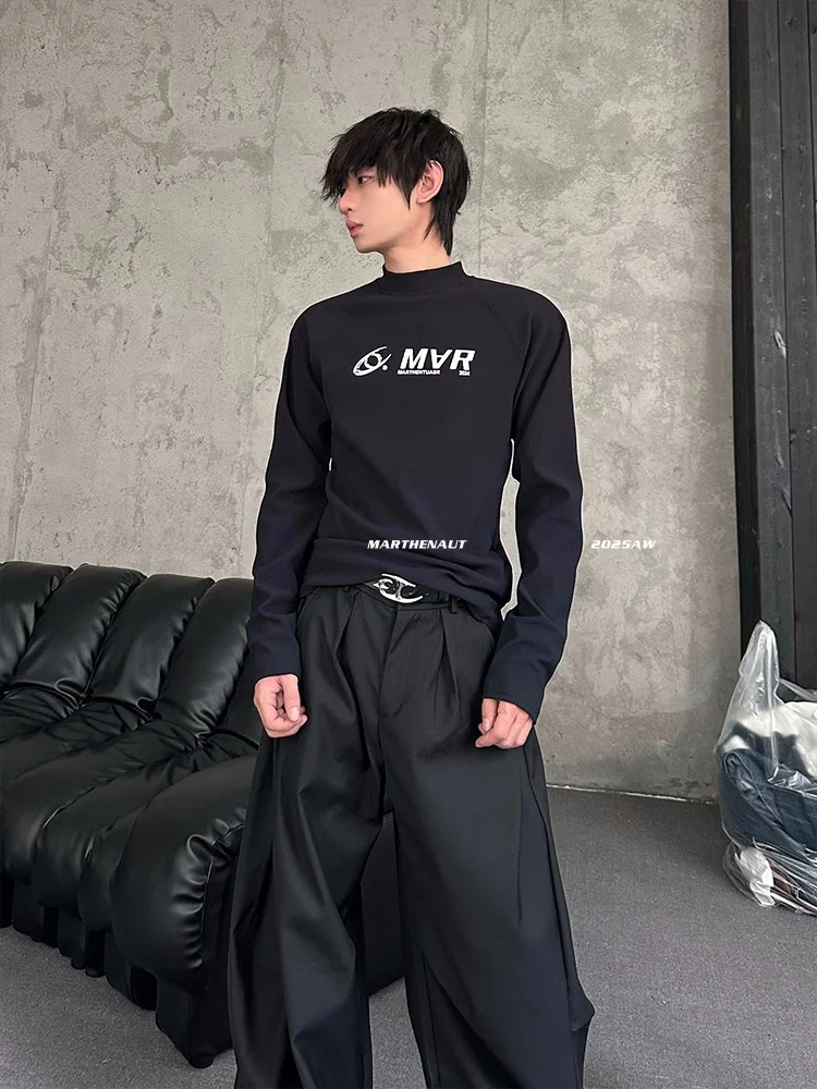Slim Fit High Neck Long Sleeve T-Shirt Loose Base Layer Fashionable Autumn Thermal Top Original Design by MARTHENAUT