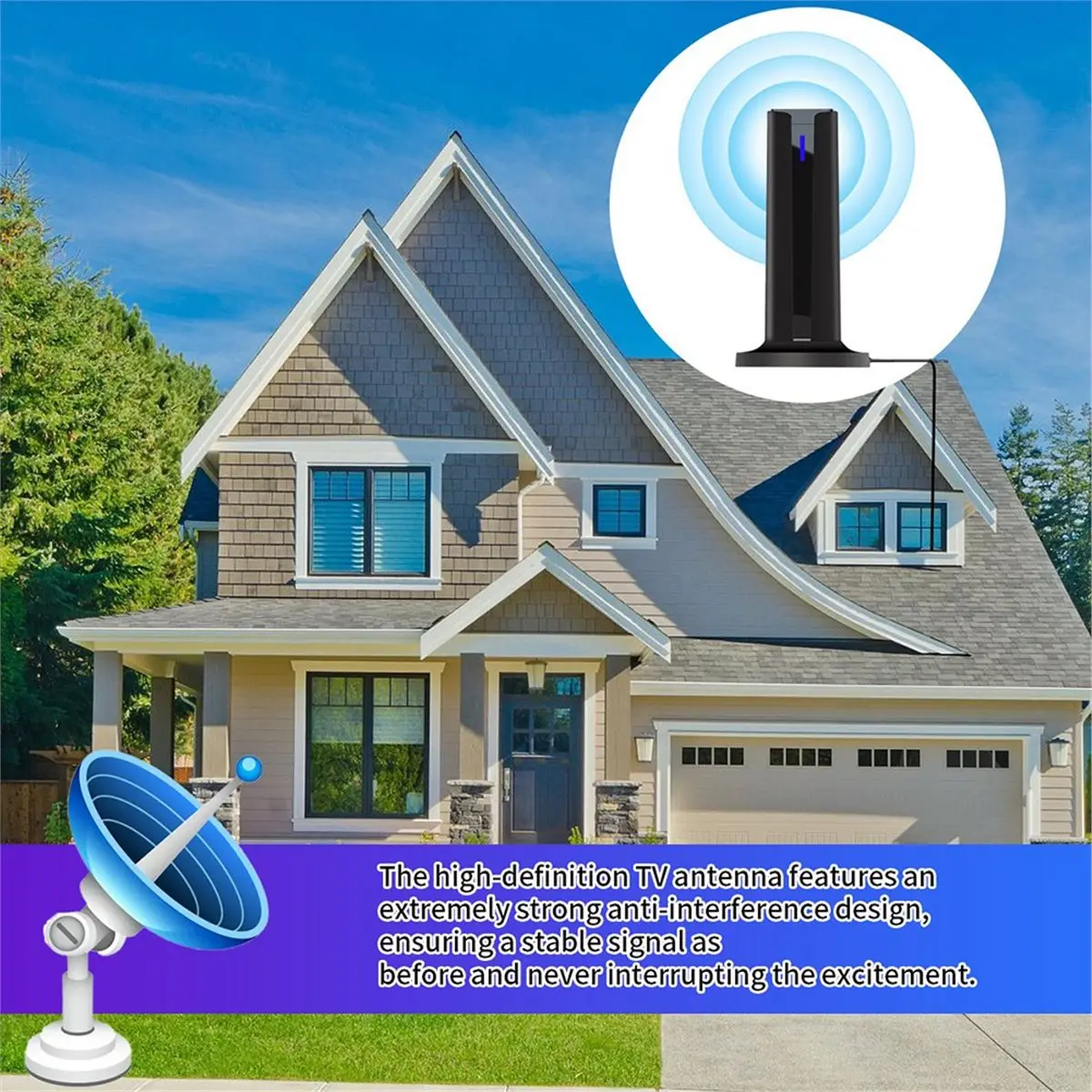 6000 Miles 25DBI Digital Antenna for Smart TV Indoor with -Stick Base, 360°&Long Range Reception 4k 1080p for Local
