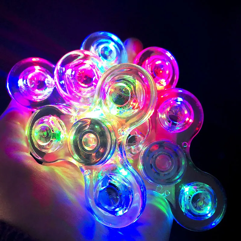 Crystal Luminous LED Light Fidget Spinner Hand Top Spinners Glow in Dark EDC Stress Relief Toys Kinetic Gyroscope for Children