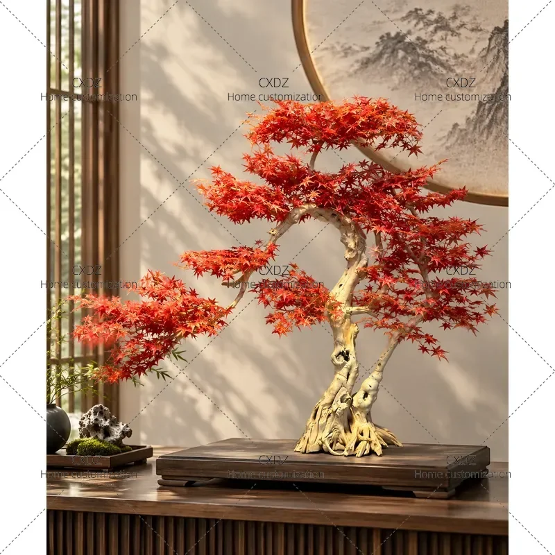 Large Artificial Red Maple Tree Floor to Ceiling Indoor Landscape Decoration Custom Simulation Plant for Home Office Decor