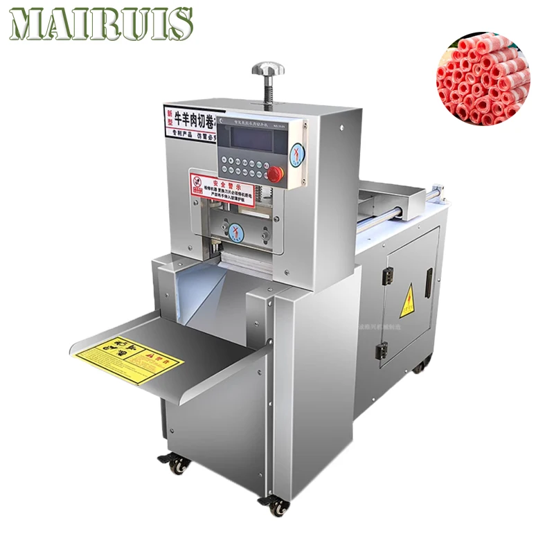 

Electric Stainless Steel Hot Dog Roll Slicer Frozen Biltong Goat Meat Lamb Mutton Sheep Cutting Roll Slicing Machine