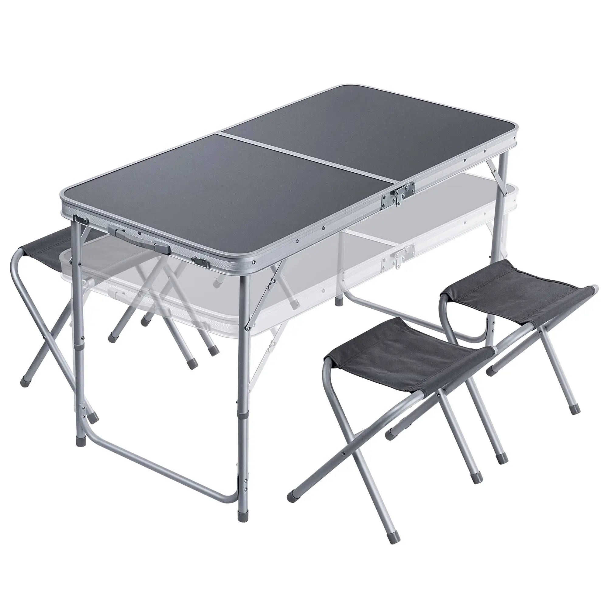 Camping Furniture Set Metal Portable Height Adjustable Folding Table with 4 Folding Chairs Modern Design