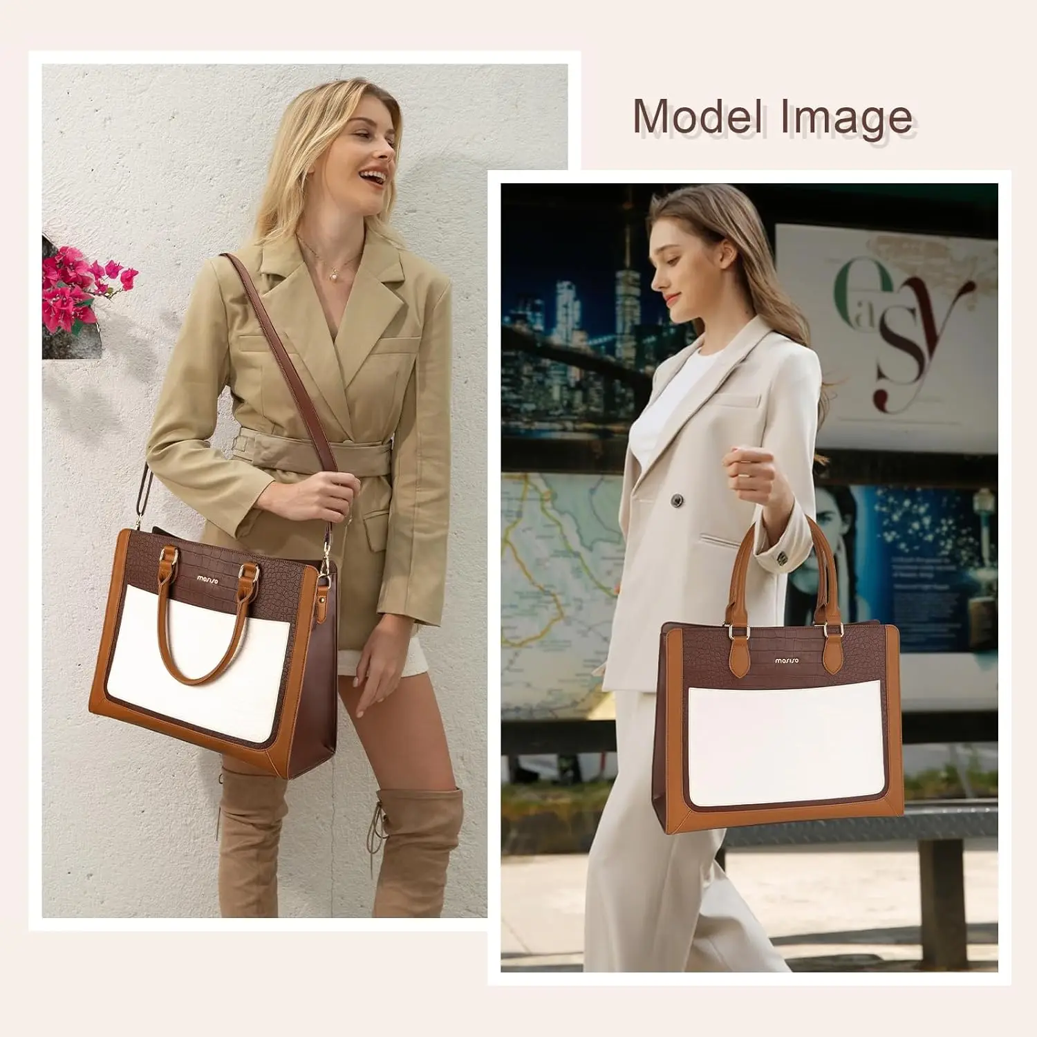 MOSISO Laptop Tote Bag for Women 15.6 inch PU Leather Large Capacity Handbag & Clutch Purse Crocodile Grain Waterproof Briefcase