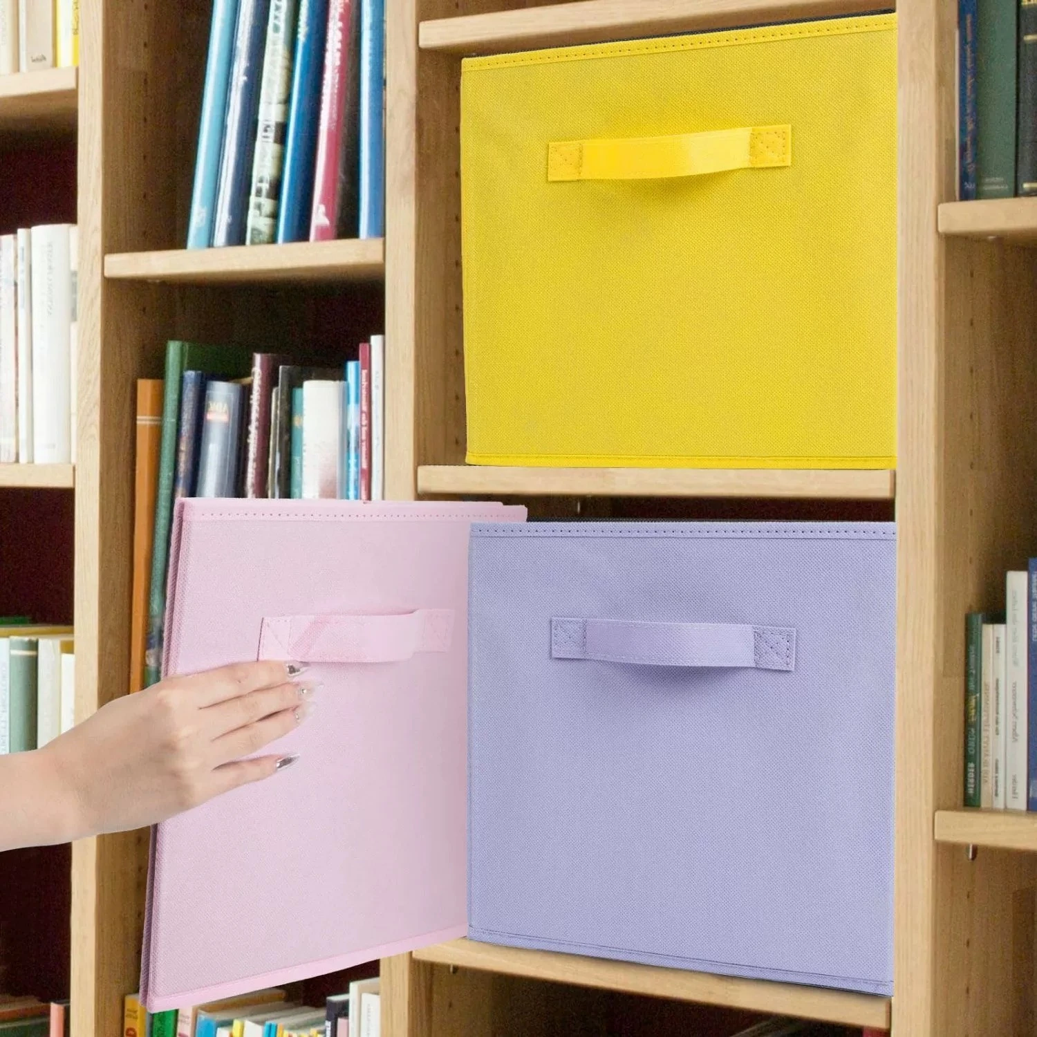 

Multi Colored Foldable Fabric Storage Cubes with Handles for Shelves Collapsible Bins for Nursery Bedroom Playroom Clothes Toys