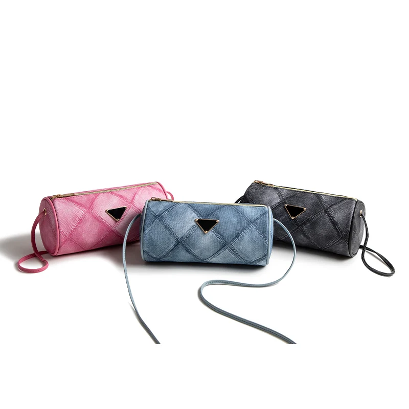 

Cylindrical bag, fashionable and simple crossbody bag, niche design, denim pattern shoulder bag, versatile pillow bag
