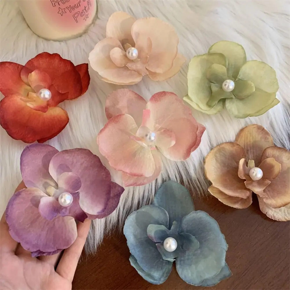 Pearl Butterfly Flower Hair Clip Cloth Korean Style Orchid Flower Hairpin Bohemian Style Duckbill Clip Girl Hair Clip Summer