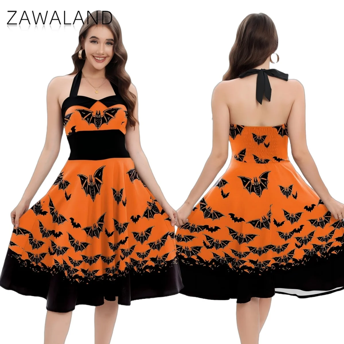 

Bat Printed Cosplay Dresses Halloween Party Performance Costume Woman Sleeveless Lace Up Dress Carnival Festival Stage Outfits