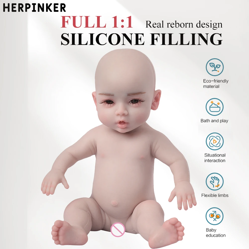 47CM Reborn Dolls Realistic Soft Silicone Full Body Bebe Newborn Smile Boys and Girls Realistic Children's Toys DIY Anti-Stress