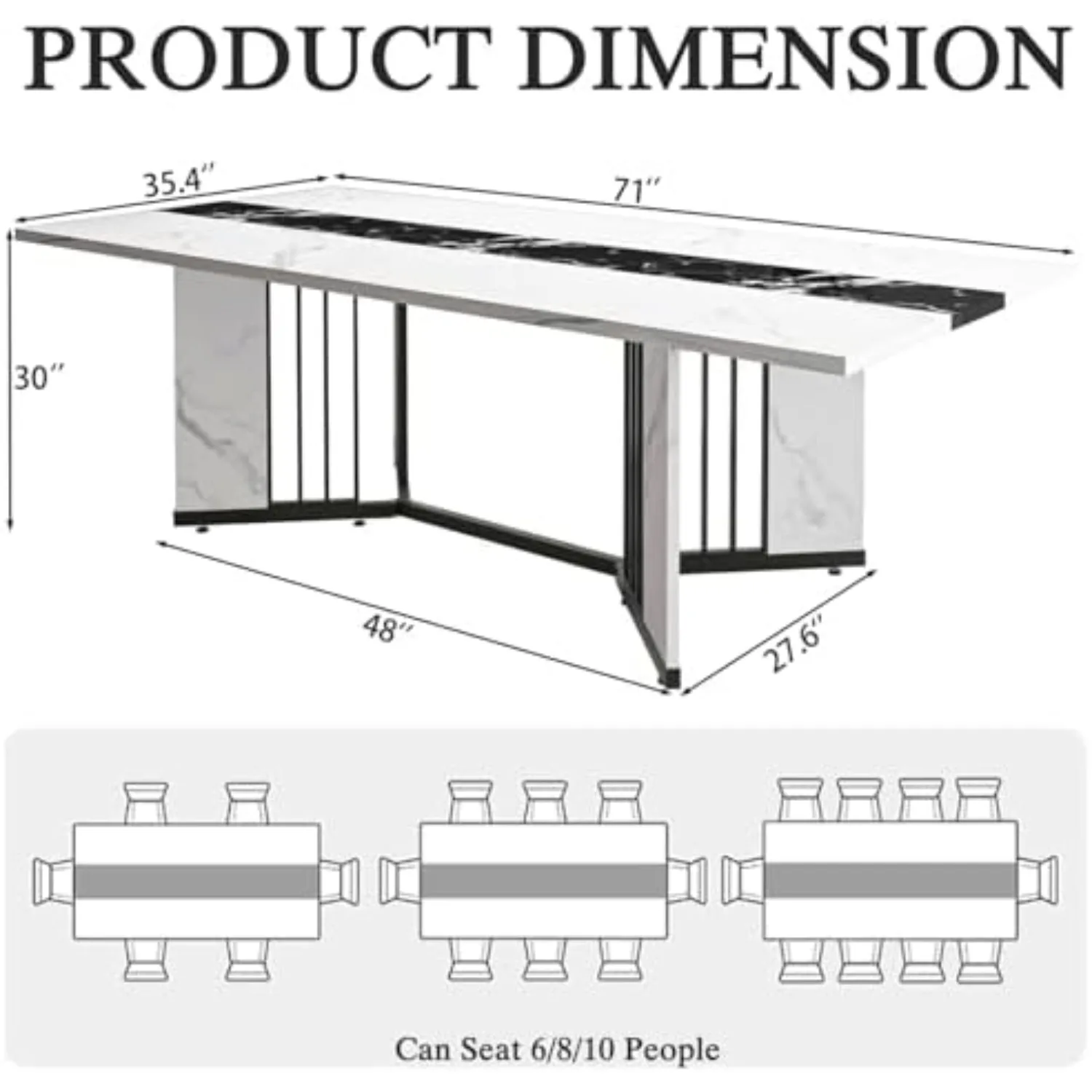 71inch Dining Table for 6-8 People, Large Rectangular Wood Kitchen Table with Waterproof Tabletop and Adjustable Leg