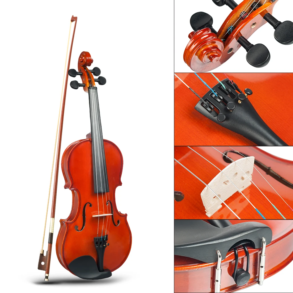 4/4-1/8 Acoustic Violin Basswood Fiddle Black Solidwood Fitted Fiddle Starter Kit w/ Brazilwood Bow Hard Case For Beginner Adult